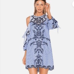 Parker Newton Blue White Stripe Embroidered Mini Dress Size XS